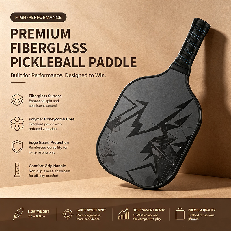 Wide Face Fiberglass Pickleball Paddle Large Sweet Spot Entry Level Bulk Thumbnail 2